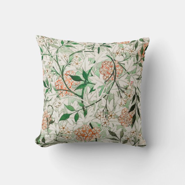 Coussin Jasmine par William Morris Vert rose blanc floral (Recto)