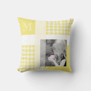 Coussin Jaune Ajoutez Votre Photo En vichy Monogramme Mode