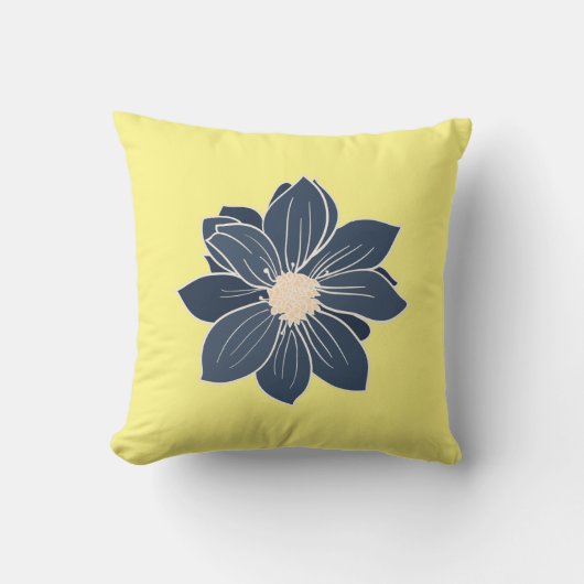 Coussin Jaune avec Fleur Bleue (Recto)