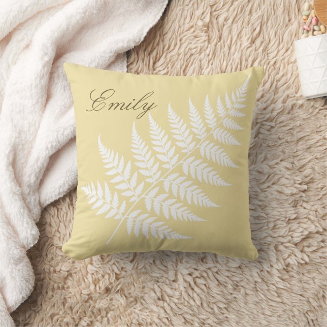 Coussin Jaune Beurre Blanc Fern Élégant Nom Script (Couverture)