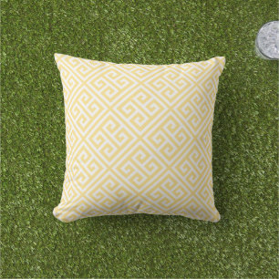 Coussin Jaune Beurre et Motif Clé Grecque Blanc