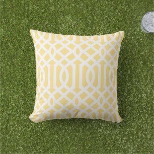 Coussin Jaune Beurre et Motif de Treillis Blanc
