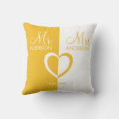 Coussin Jaune blanc M. Mme nom coeur cadeau mariage (Verso)