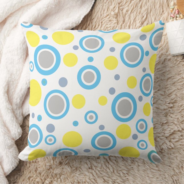 Coussin Jaune Bleu Argent Points Jaunes Unis (Couverture)