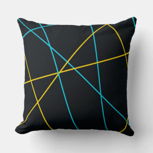 Coussin Jaune, Bleu, cool, tendance, urbain, lignes modern