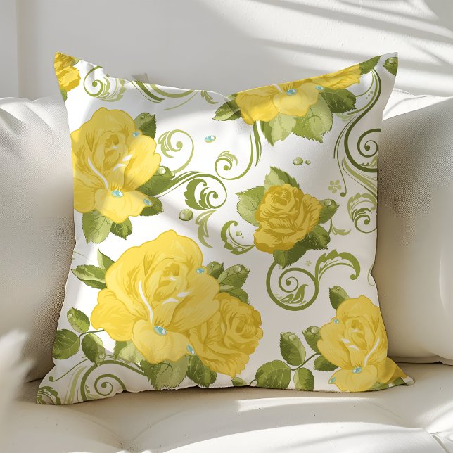 Coussin Jaune Chic Rose  Floral Jeu d'oreiller (Créateur téléchargé)