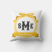 Coussin Jaune Clair Monogramme à Motif Grec à Nœud (Verso)