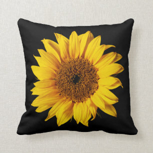 Coussin Jaune de tournesol sur le noir - fleurs