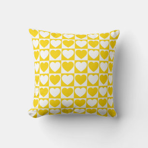 Coussin Jaune doré et carreaux blancs avec cœurs