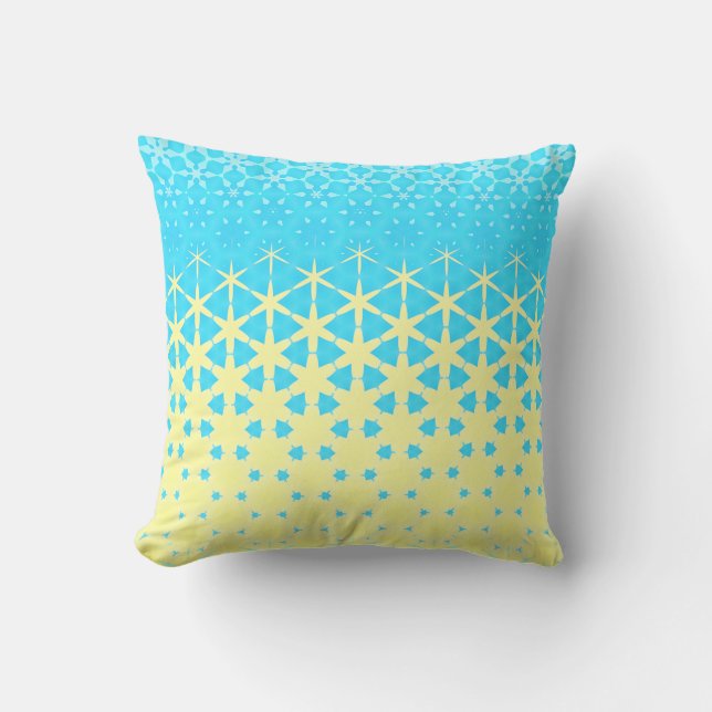 Coussin Jaune et Bleu Ciel Géométrique Étoiles et Flocon d (Recto)