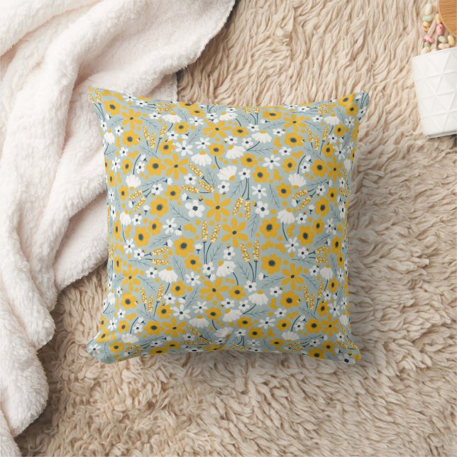 Coussin Jaune et bleu Floral lance oreiller, Accent (Couverture)