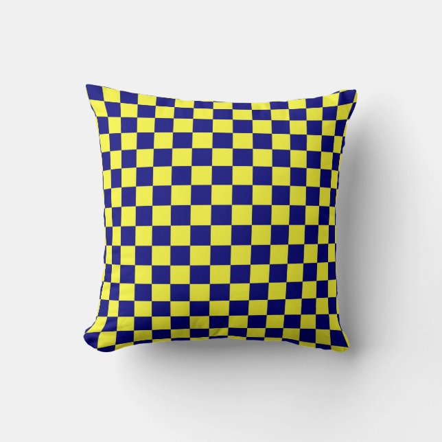 Coussin Jaune et bleu Motif d'échecs Jeu d'oreiller (Recto)