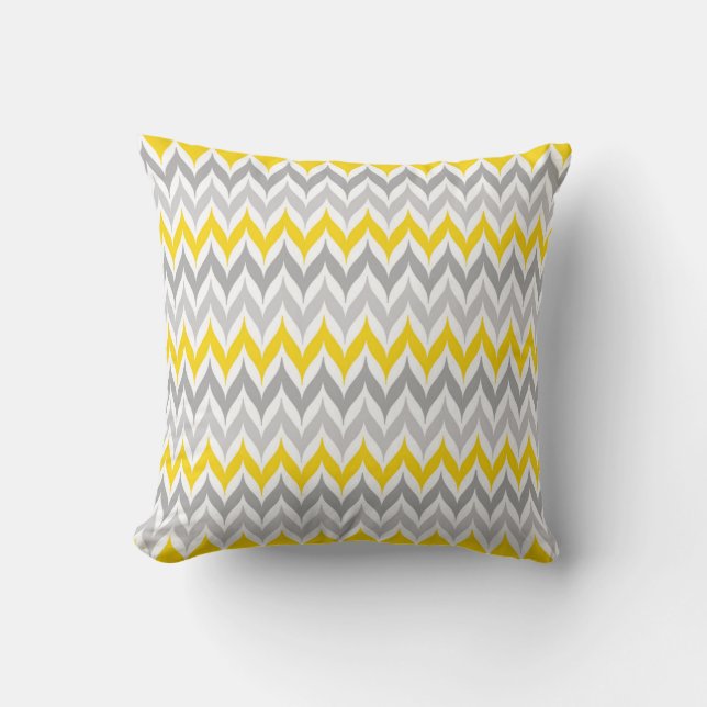 Coussin Jaune et gris de motif de rayure d'aile de Chevron (Recto)