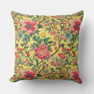 Coussin Jaune et rose floral chinoiserie