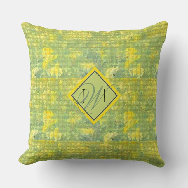 Coussin Jaune et vert Géométrique Abstraite gaie (Recto)