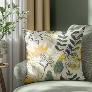 Coussin Jaune et vert Motif botanique moderne