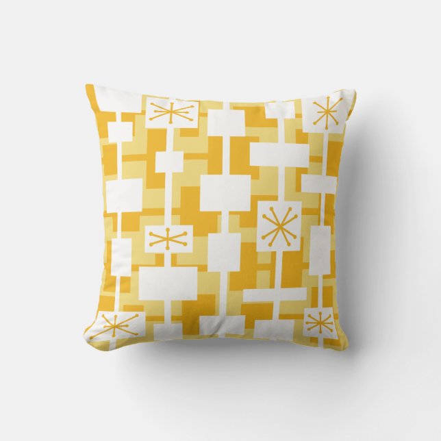 Coussin Jaune géométrique moderne du milieu du siècle (Recto)