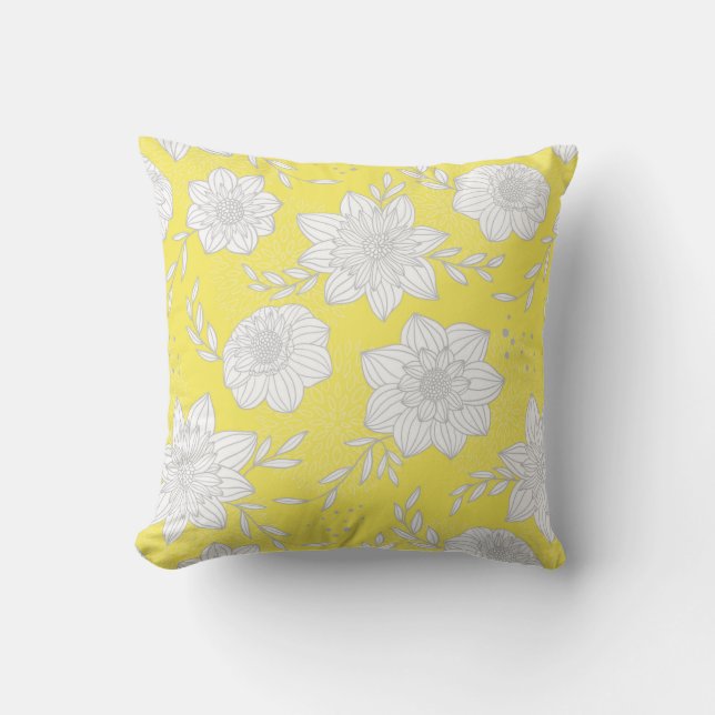 Coussin Jaune gris floral moderne (Recto)
