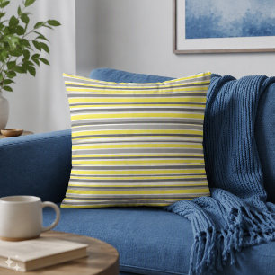 Coussin Jaune Gris rayures modernes