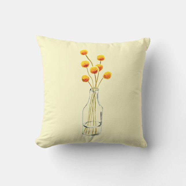 Coussin Jaune heureux Billy Button fleurs Art australien (Recto)