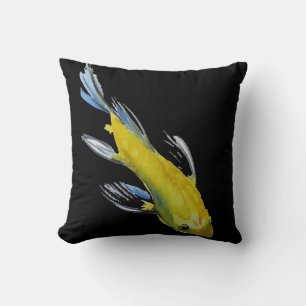Coussin Jaune Koi japonais aquarelle poisson art