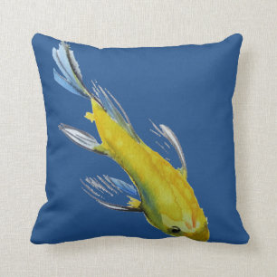 Coussin Jaune Koi japonais aquarelle poisson art