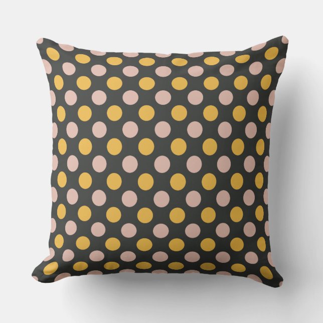 Coussin Jaune Moutarde et Motif à Points Roses (Recto)