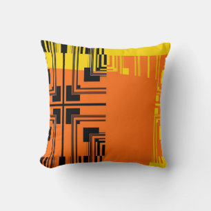 Coussin Jaune Noir Orange Motif Retro Art Design 2