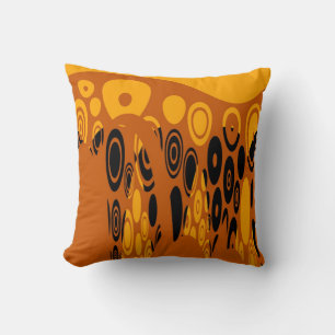Coussin Jaune Orange, Abstrait Noir Art Déco Rétro