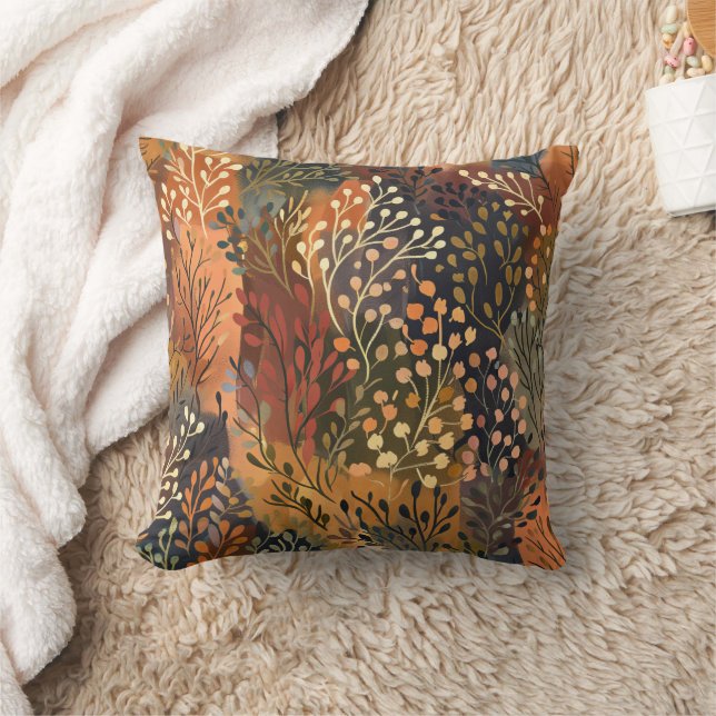 Coussin Jaune Orange Feuillu Floral Botanique (Couverture)