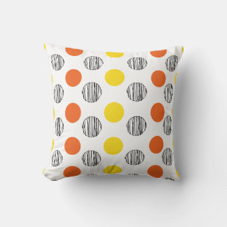 Coussin Jaune Orange noir gribouiller point motif