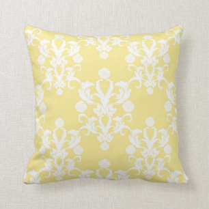 Coussin Jaune Pâle Style Vintage Damas Shabby