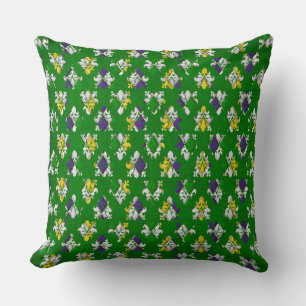 COUSSIN JAUNE PURPLE VERT MARDI GRAS FLEUR DI LIS