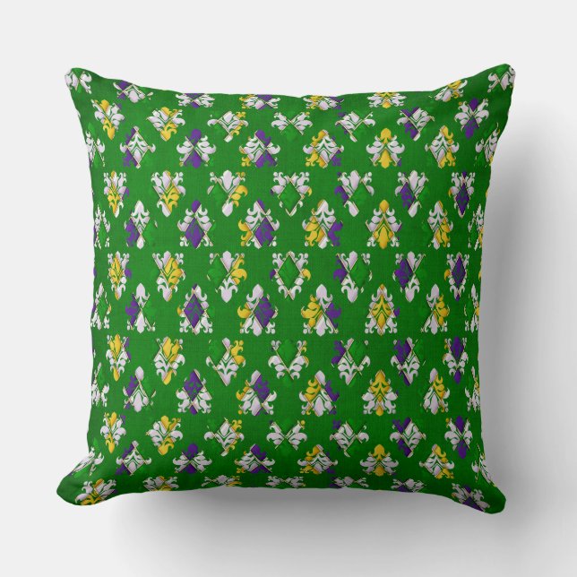 COUSSIN JAUNE PURPLE VERT MARDI GRAS FLEUR DI LIS (Recto)
