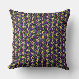 COUSSIN JAUNE PURPLE VERT MARDI GRAS FLEUR DI LIS