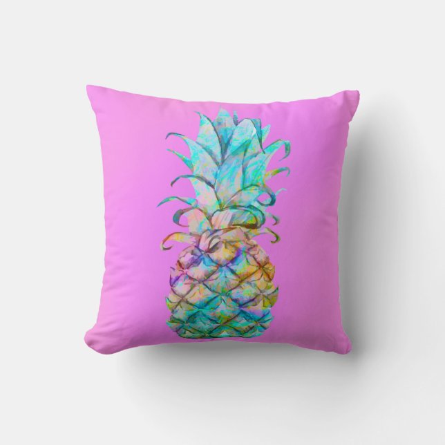 Coussin Jaune Rose Tropical Éclaboussure de couleur d'anan (Recto)