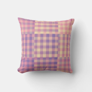 Coussin Jaune Rose Violet Damier Patchwork Motif