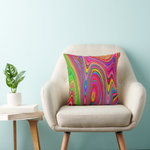 Coussin Jaune, Rouge et Bleu Abstrait Groovy Art Tripant
