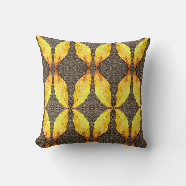Coussin jaune sur gris feuilles d'automne fond solide (Recto)
