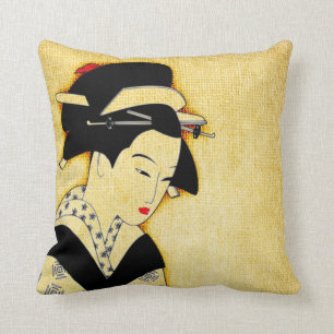 Coussin Jaune triste de geisha doucement
