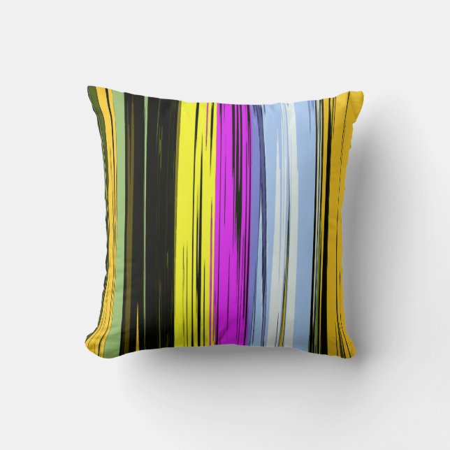 Coussin Jaune Vert Bleu Violet Noir Rayures Verticales (Recto)