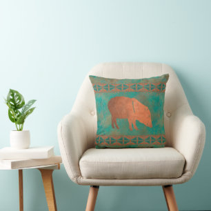 Coussin Javelina sud-ouest Mama Cuivre Motif Turquoise 16p