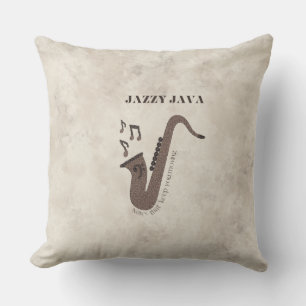 Coussin Jazzy Java-Grains de Café-Saxophone-