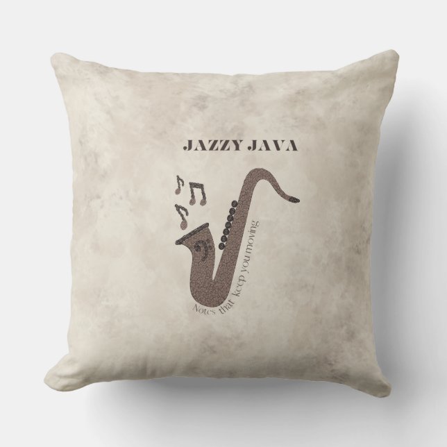 Coussin Jazzy Java-Grains de Café-Saxophone- (Recto)