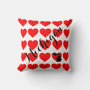 Coussin Je coeur les Grands Lacs, Michigander, coeur rouge