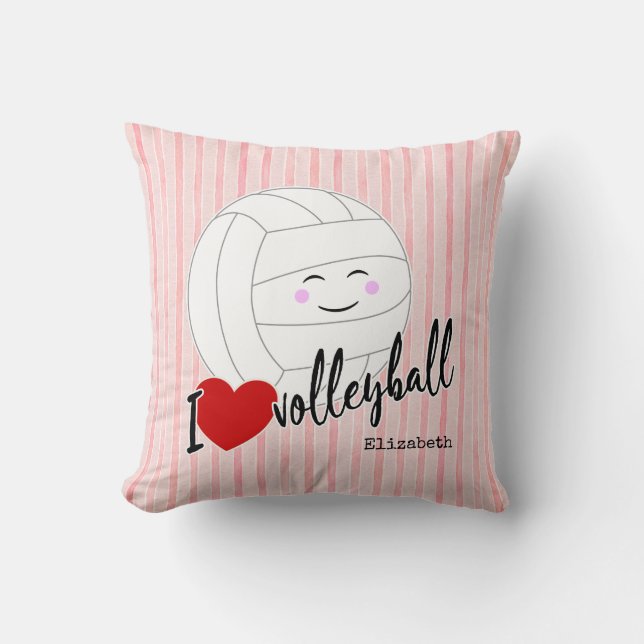 Coussin Je coeur volleyball heureux kawaii girly rayures r (Recto)