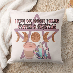 Coussin Je cours sur les phases de lune, café et cristaux