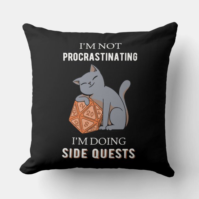 Coussin Je ne procrastine pas, je fais des quêtes secondai (Recto)