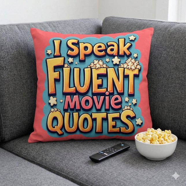 Coussin Je Parle Citations De Film Fluent Retro Pop Art (I Speak Fluent Movie Quotes Retro Pop Art Throw Pillow Mockup A)