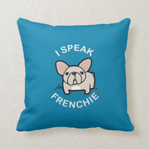 Coussin Je parle Frenchie - bleu